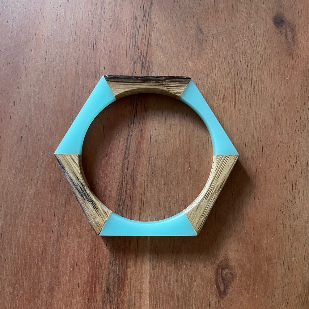 Eco-conscious reclaimed wood bracelet by Olive & Poppy.
